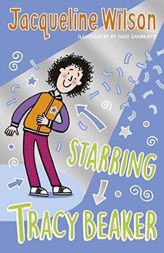 Book cover: illustration of a young girl with curly hair, titled "Starring Tracy Beaker".