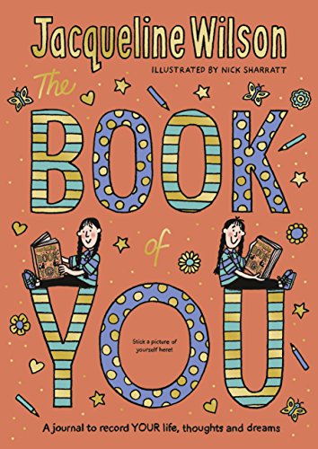 Book cover with illustrated lettering and children reading journals.