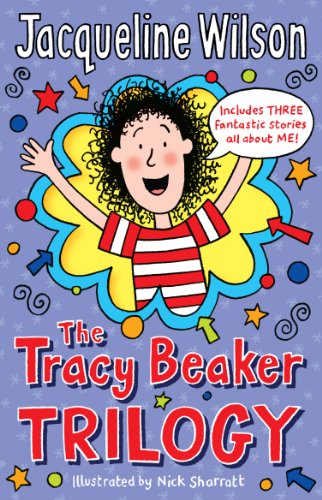 "The Tracy Beaker Trilogy" book cover featuring a cartoon girl with curly hair and striped shirt.