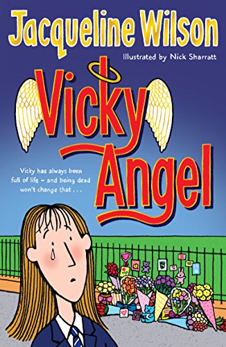 "Cartoon book cover showing a girl crying beside a grave with flowers."