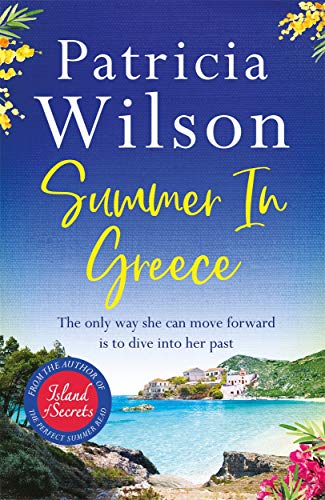 Book cover: “Summer in Greece” with a coastal village scene.
