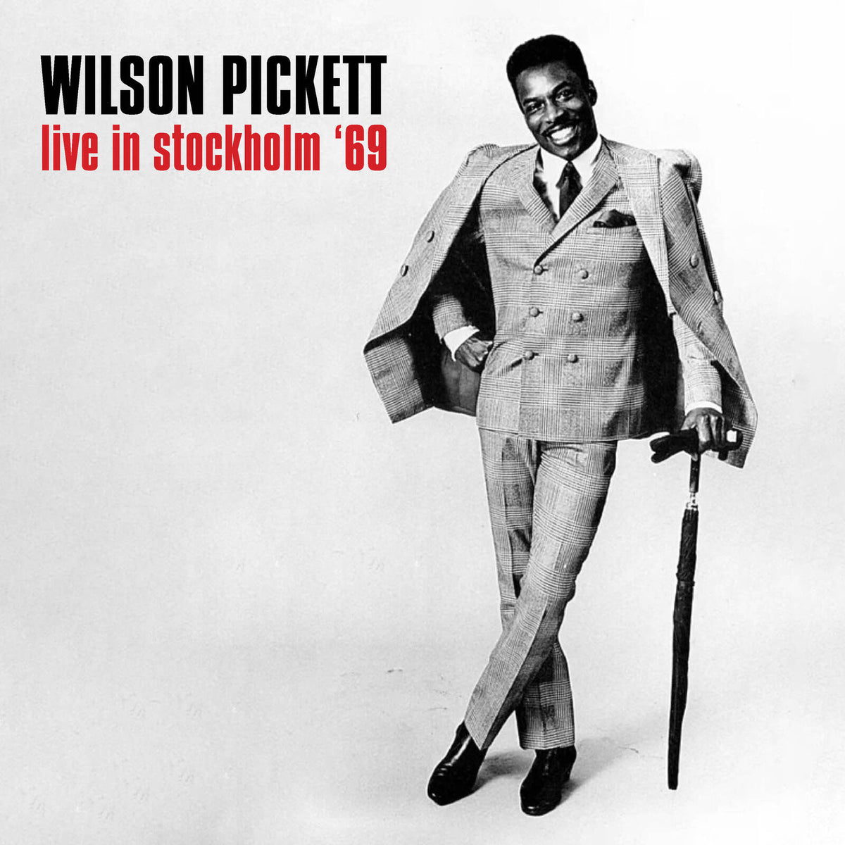 Black and white album cover of Wilson Pickett in a patterned suit.