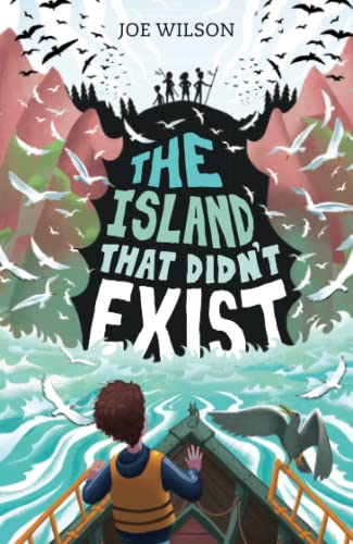 Book cover: island illustration, children, boat, and waves in blue and green.