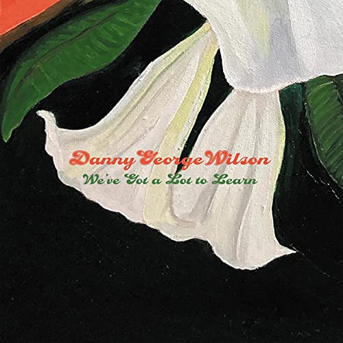 Record cover with painted white lilies and red/green text.