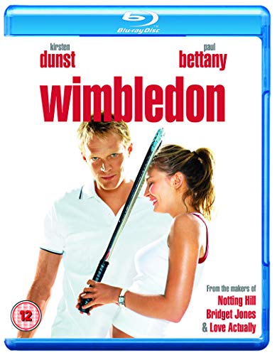Blu-ray cover for the movie Wimbledon featuring Kirsten Dunst and Paul Bettany with rackets.