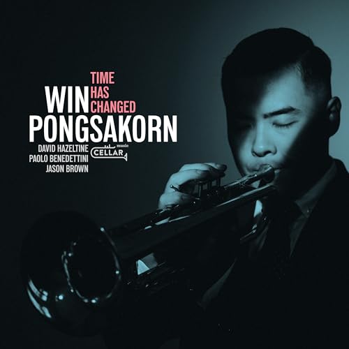 CD cover featuring Win Pongsakorn playing a trumpet, blue tone.