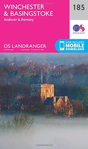 Ordnance Survey Landranger map 185, covering Winchester, Basingstoke, and surrounding areas.