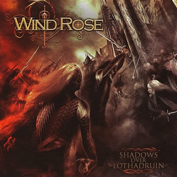 CD cover: fantasy art with warriors, a castle, and fiery skies.