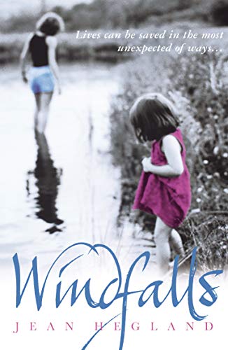 Book cover: two young girls walking near water, title "Windfalls".