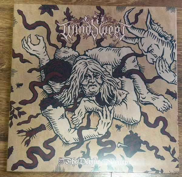 Vinyl album cover with a distressed, illustrated demonic scene.
