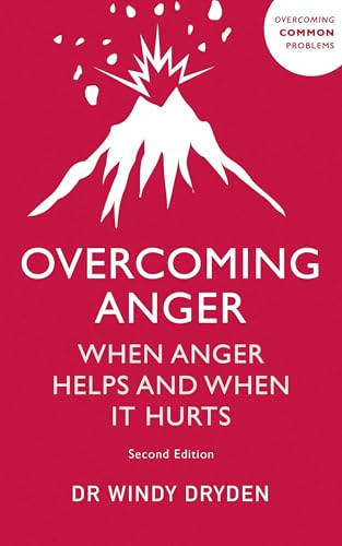 Book cover: "Overcoming Anger" with a white mountain graphic on red.
