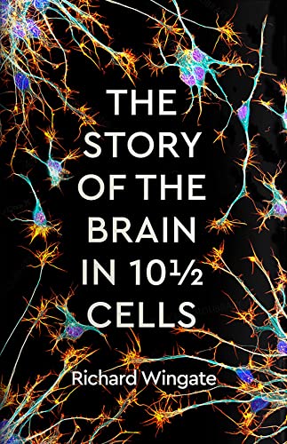 Book cover with white text on a black background featuring colorful microscopic brain cells.