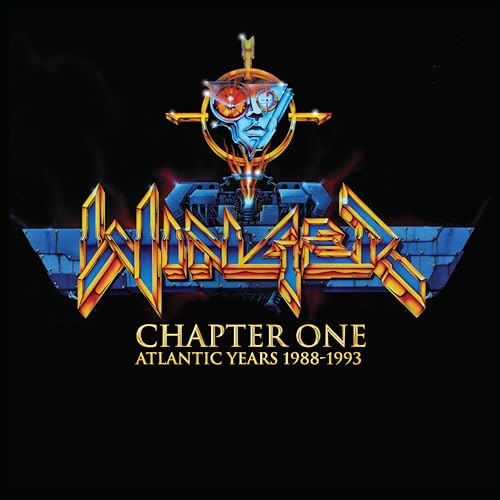 Winger album cover: metallic logo, robotic face, and architectural elements.