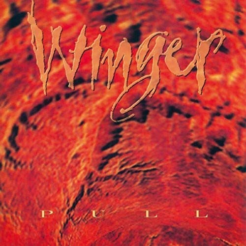 "Winger album cover with red textured background and orange stylized title."