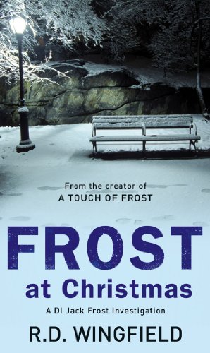 Book cover: snowy park scene with a bench and streetlamp, title "Frost at Christmas".