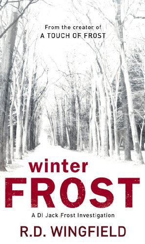 Book cover: snowy forest path with red title "Winter Frost".