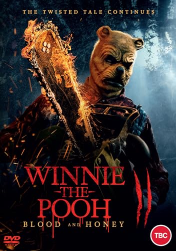 Horror movie DVD cover featuring a menacing, chainsaw-wielding Winnie the Pooh.