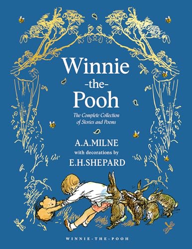 Winnie-the-Pooh book cover with illustration of boy, bear, and rabbits.