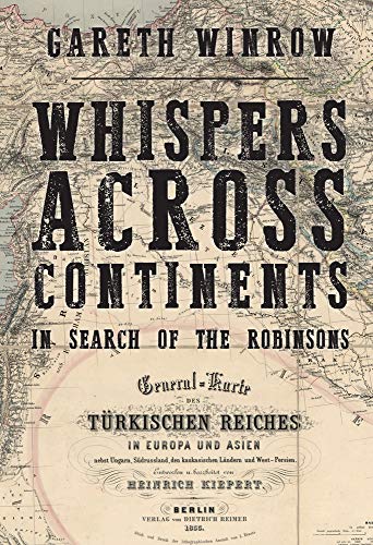 Book cover: “Whispers Across Continents” with a vintage map background.