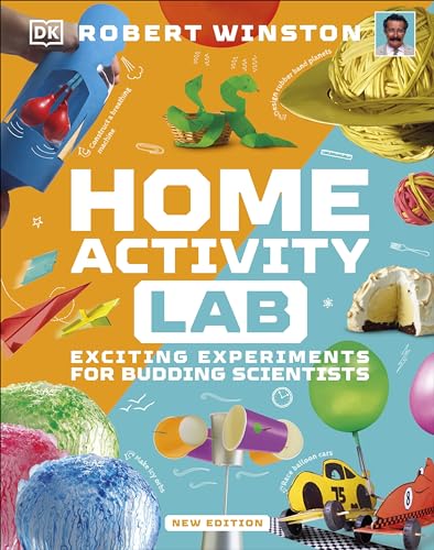 Book cover with colorful science experiments and the title "Home Activity Lab".