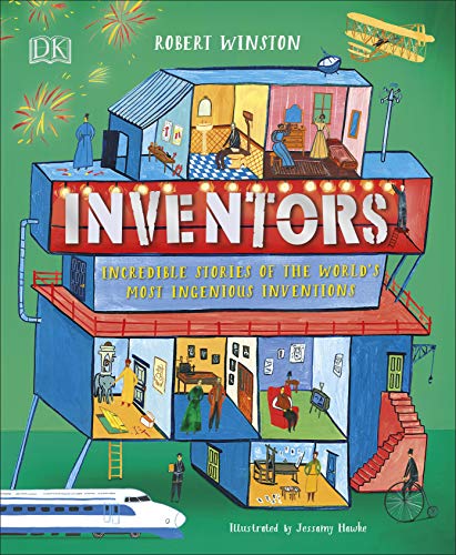 Book cover featuring a cross-section of a house with various historical scenes and inventions.