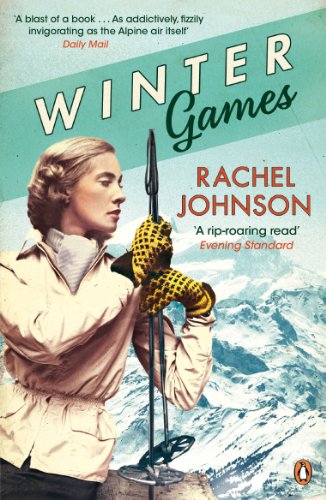 Book cover: woman with ski poles, snowy mountains in background.