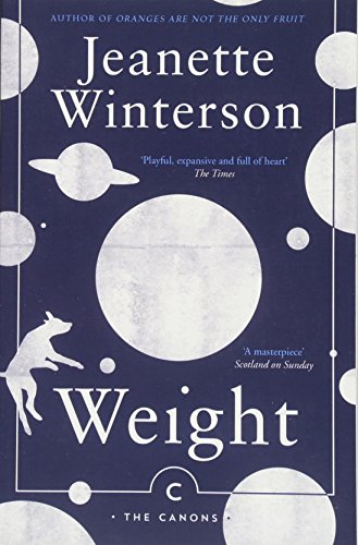 Book cover: "Weight (Canons)" by Jeanette Winterson, with moons and a dog.