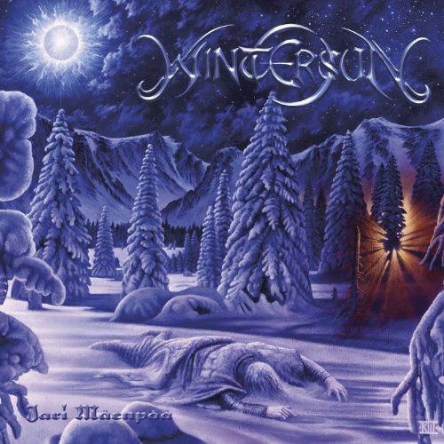 Snowy landscape with trees, a figure, and the band name "Wintersun".