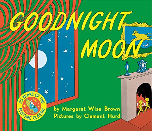 Cover of "Goodnight Moon" children’s book with green background and window.