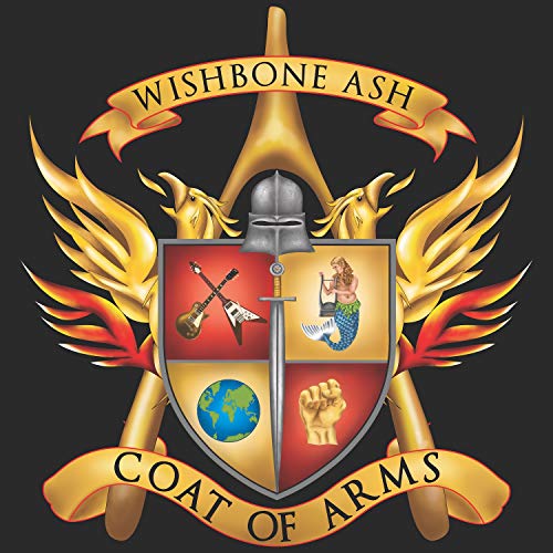 Wishbone Ash “Coat of Arms” album cover: heraldic shield with wings and instruments.