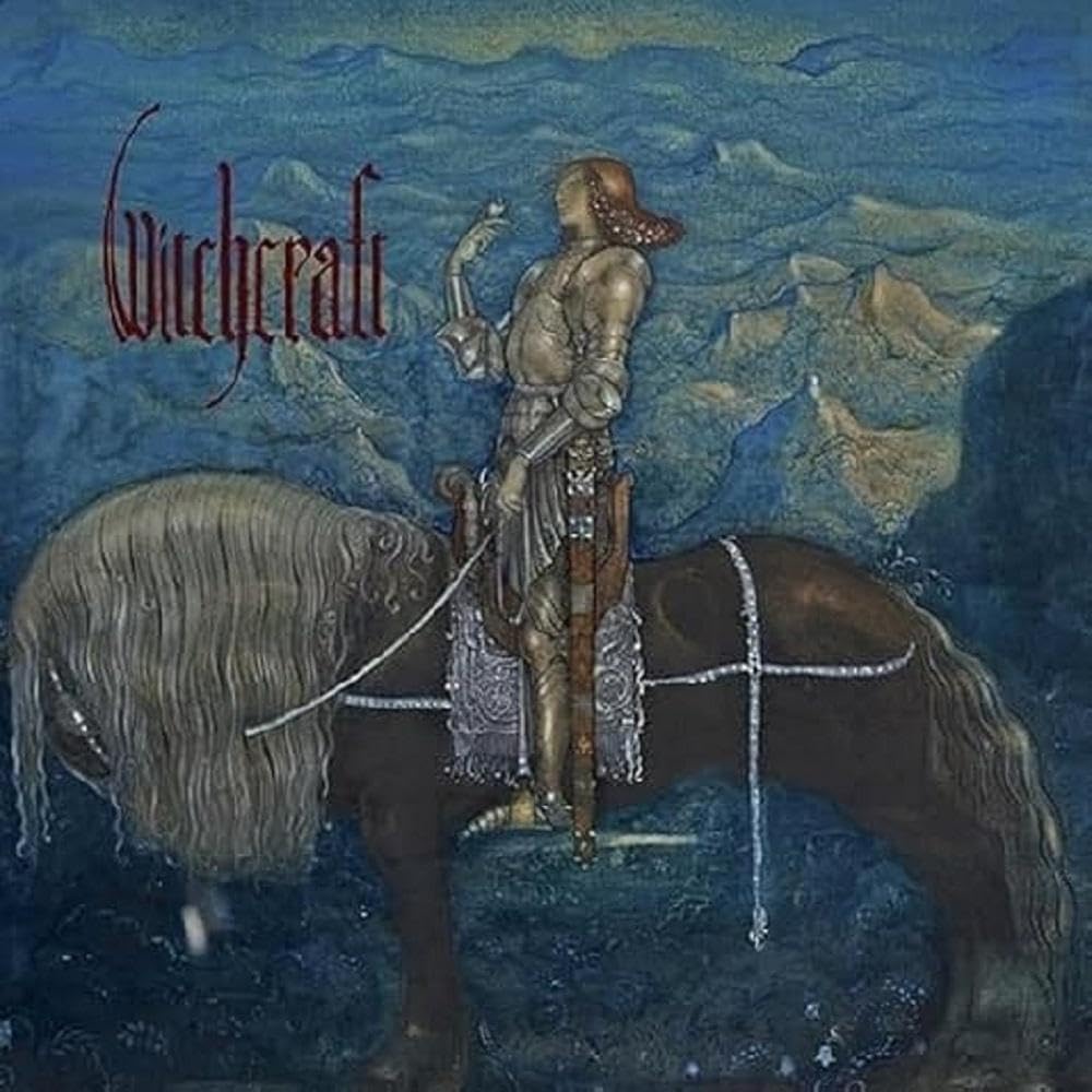 Album cover: knight on horseback in a blue, textured landscape.