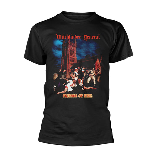 Black t-shirt with album art depicting a castle and figures in red.