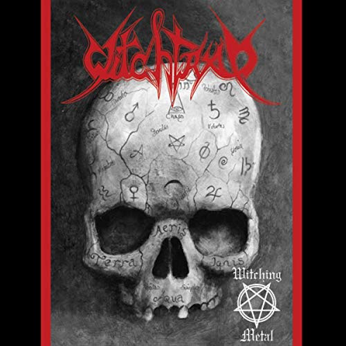 CD cover: skull with occult symbols, red border, “Witchtrap - Witching Metal.”