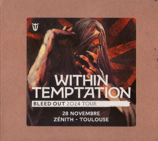Within Temptation tour poster with a woman obscured by light and shadow.