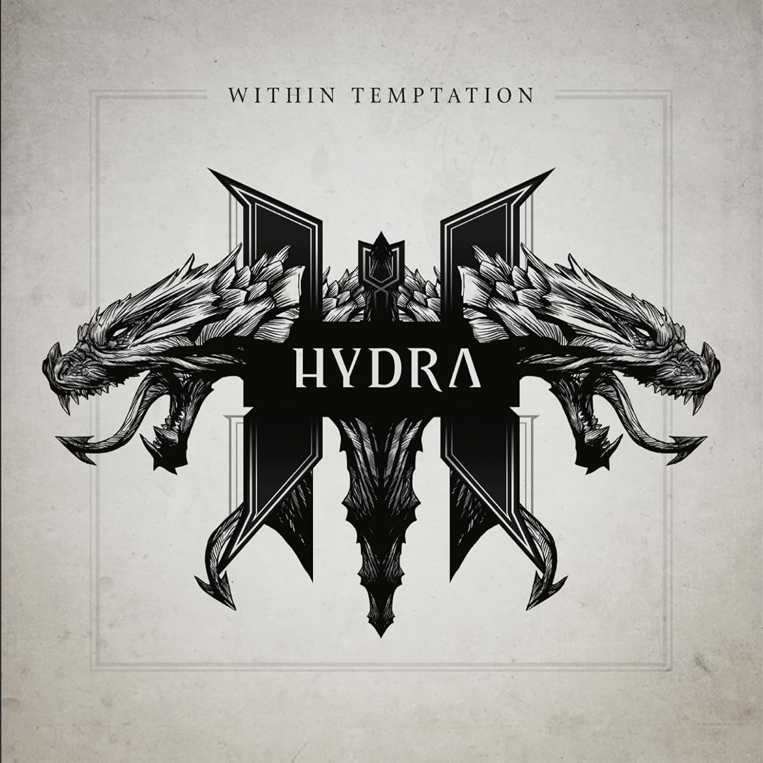 Within Temptation’s “Hydra” vinyl album cover featuring a black and white dragon design.