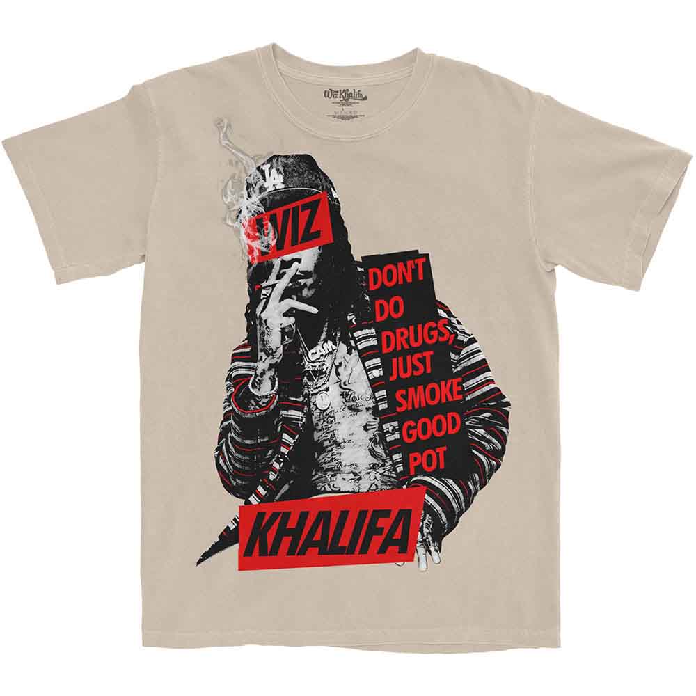 Sand t-shirt featuring a black and red graphic of Wiz Khalifa smoking.