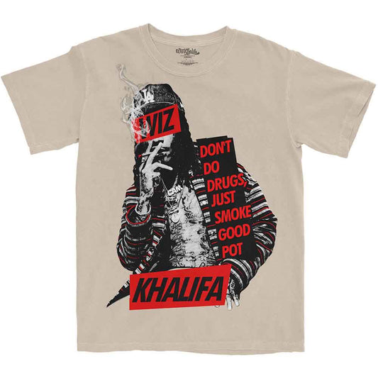 Sand t-shirt featuring a black and red graphic of Wiz Khalifa smoking.