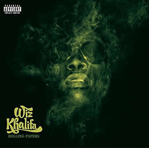 Wiz Khalifa’s “Rolling Papers” vinyl album cover, face obscured by smoke.