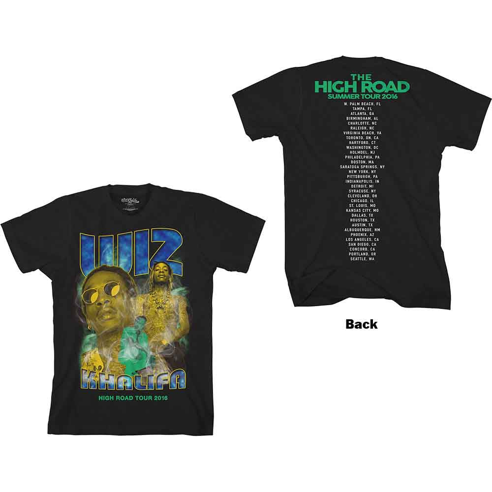 Black t-shirt with a 90s-themed Wiz Khalifa back print, size X-Large.