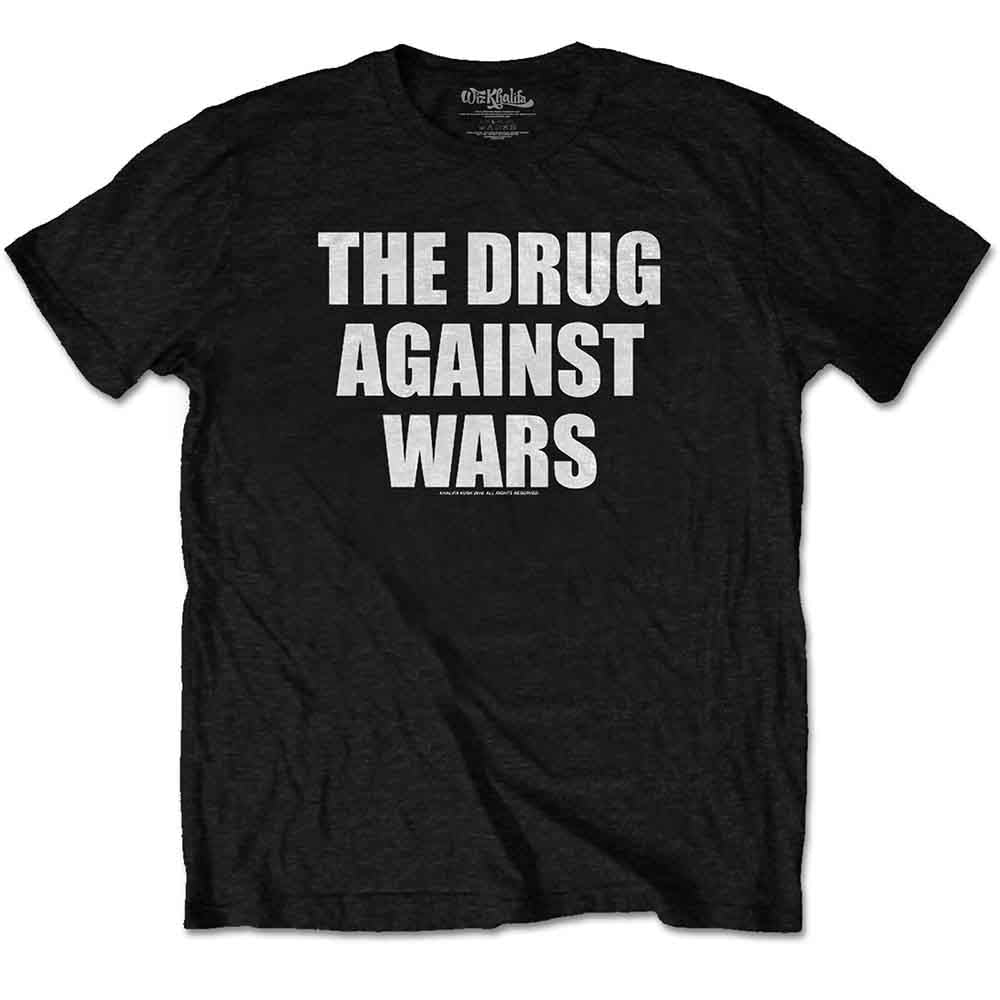 Black t-shirt with Wiz Khalifa graphic and "Drug Against Wars" text, small size.