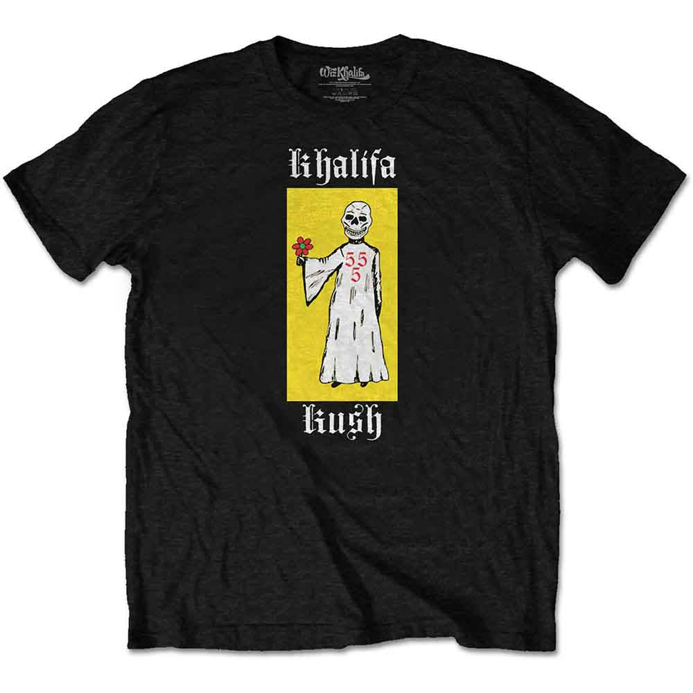 Black t-shirt with floral reaper graphic, likely featuring Wiz Khalifa imagery.