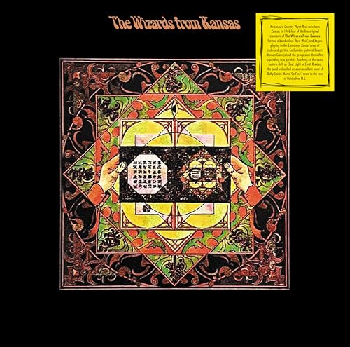 Vinyl record cover with ornate, colorful geometric design and hands.