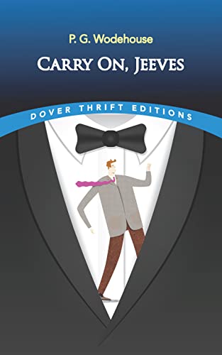 Book cover: "Carry On, Jeeves" with illustration of a man in a tuxedo.
