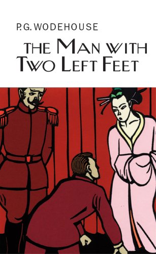 Book cover with illustrated figures in red and pink, titled "The Man With Two Left Feet".