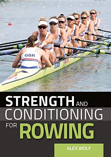 A women's rowing team in a boat on water, with book title text below.