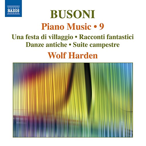 "Album cover with abstract green and yellow design, text listing piano music compositions."
