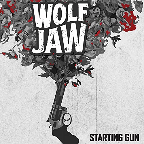 Vinyl album cover for "Starting Gun" by WOLF JAW, with gun and tree imagery.