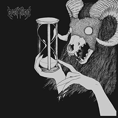 Black and white album cover featuring a horned skull and hourglass.