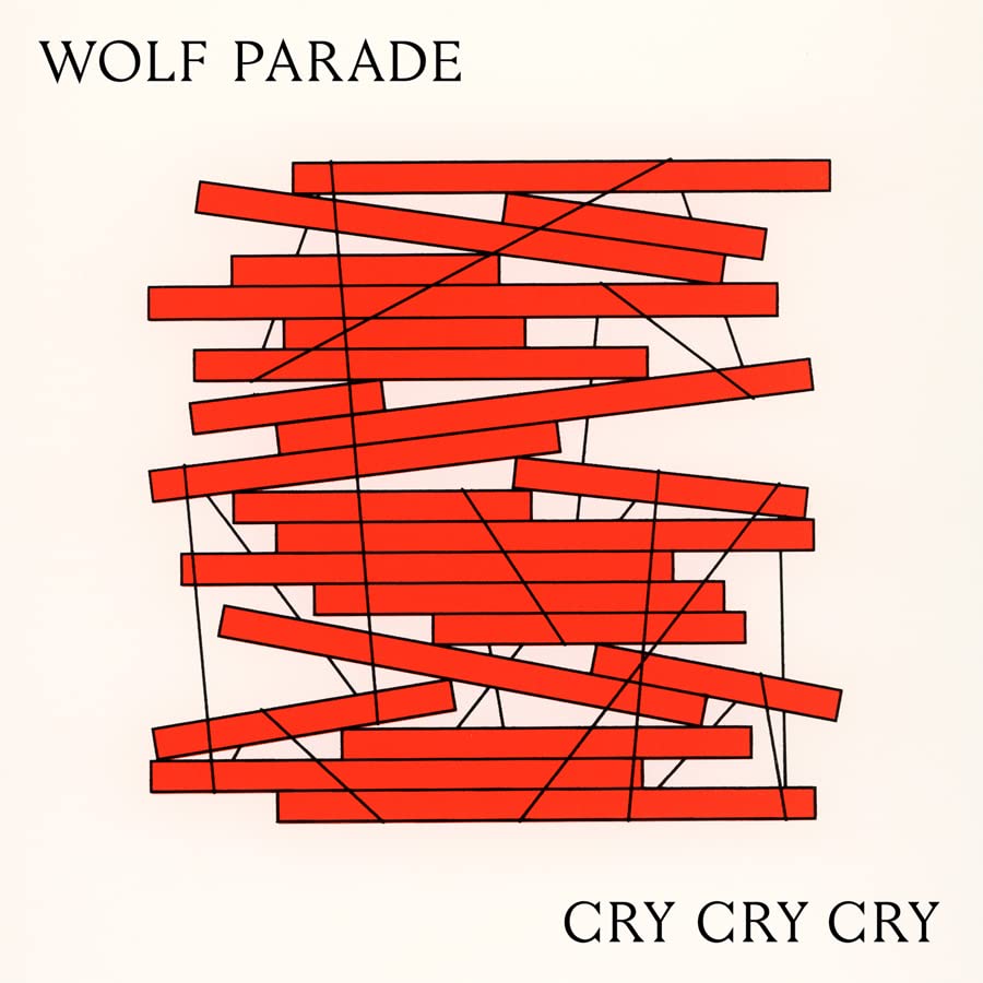 Wolf Parade album cover: red lines on beige, text reads "Cry Cry Cry".