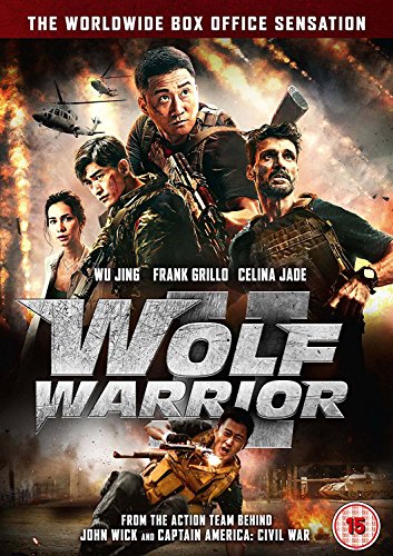 DVD cover art for Wolf Warrior II featuring actors in combat gear amidst explosions.
